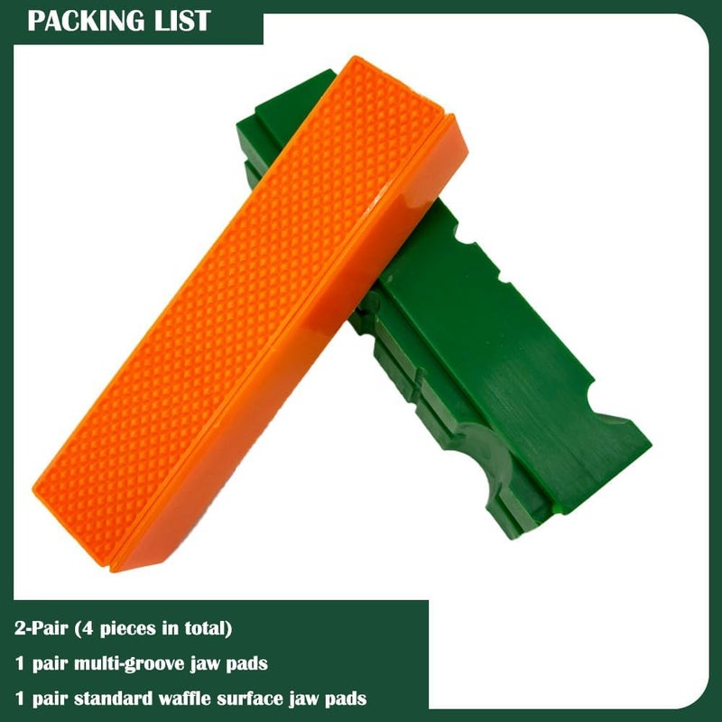 BCDHAMATE 2-Pair 5 inch Vise Jaw Pads, Magnetic Vise Jaw Protective Covers, 1 Multi-Groove Jaw Pads Set and 1 Standard Waffle Surface Jaw Pads Set, for Clamping Woodworking Metal Plastics (Green, Orange) - Image 3